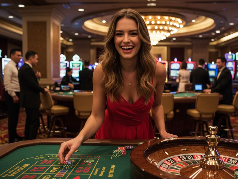 Girl celebrating a big win while using Manila Pay Casino Cashout in an online casino.