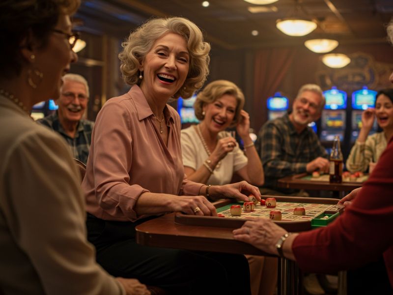 Older woman and her friends enjoying casino games together at MWPlay888.net