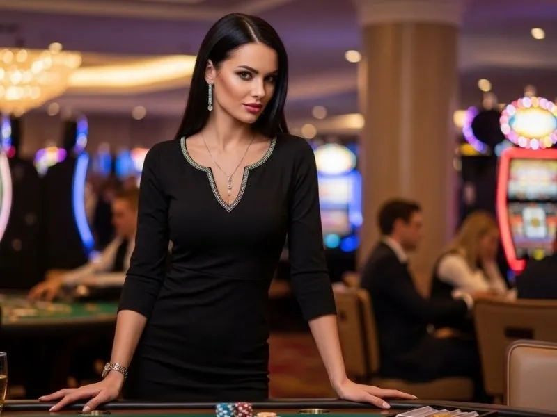 Fierce-looking woman playing table games at 19slot casino