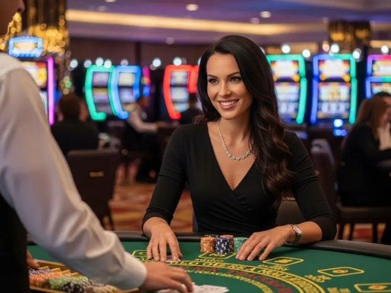 Excited poker player smiling at the table in a casino in Malate