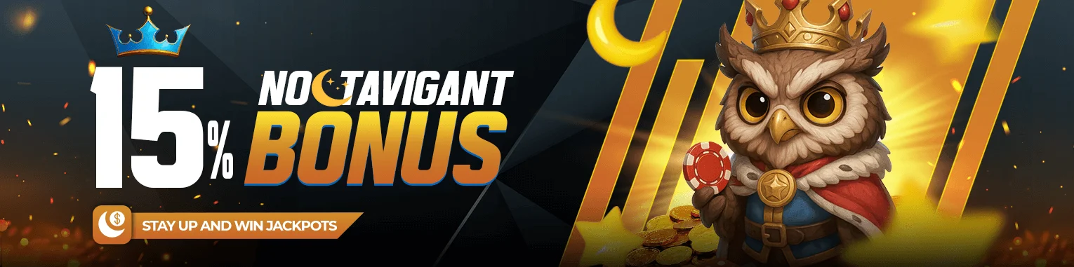 ArenaKings 15% Noctavigant Bonus promotions banner featuring bold casino-themed graphics.