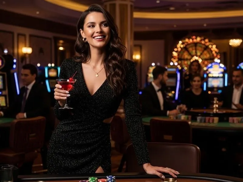 Smiling woman enjoying a lively night at the Sta Mesa Tropicana Casino