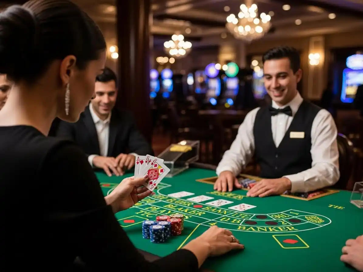Person playing baccarat at z25-casino-login, placing chips on the table during a live casino game.
