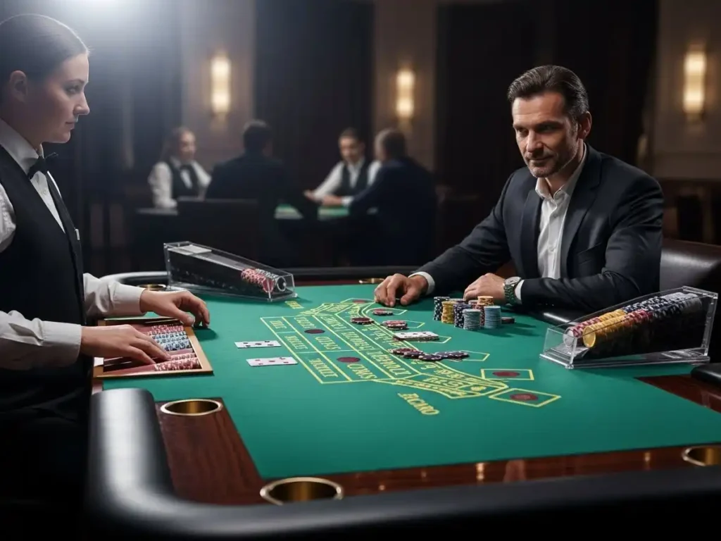 Casino visitor placing chips while playing baccarat at SM Casino table.