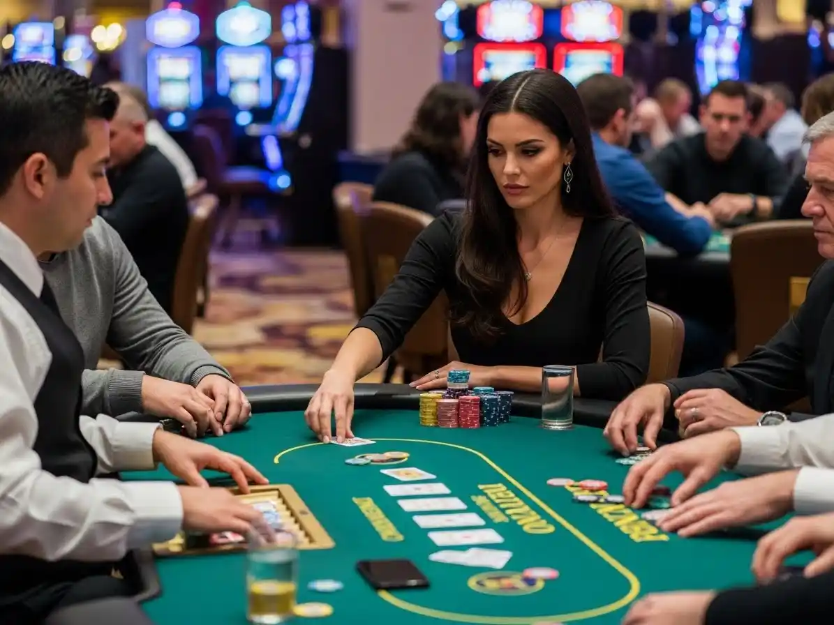 Focused poker player competing in an Omaha Poker game at Bay888 casino.