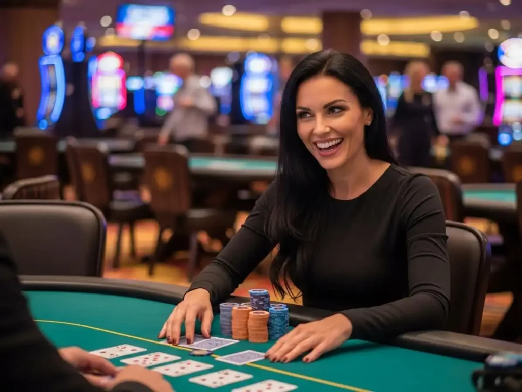 Happy woman celebrating a big poker win at Casino Filipino Malate