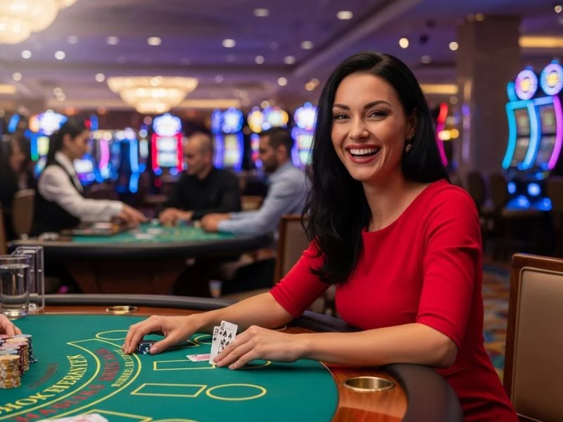 Happy blackjack player placing chips on the table at Galaxy88 Casino Com Register.