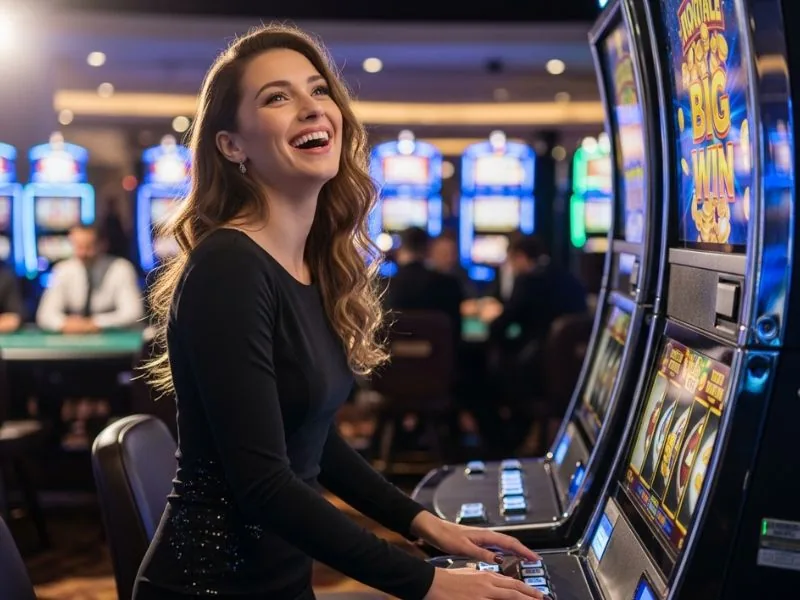 Casino player enjoying slot game while playing arcade at Galaxy88 Casino.