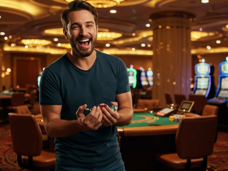 Best jili slot game happy man winning on a colorful online casino slot machine