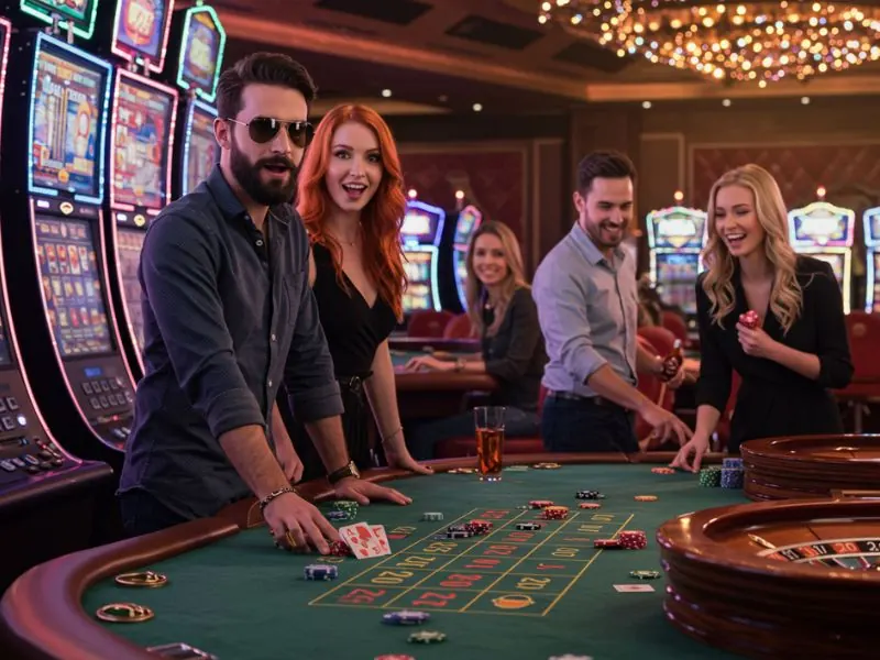 Best online casino free bonus no deposit happy couple loves to bet in casino together on vibrant tables