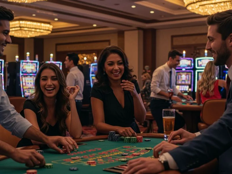 Mwplay888 online casino log in happy circle of friends playing casino together around a vibrant table