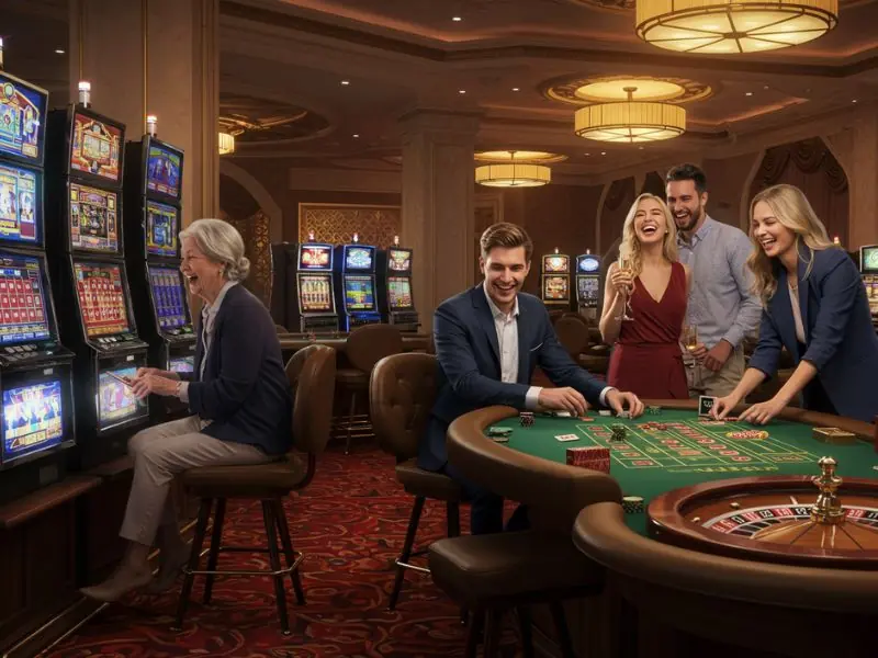 Online casino 247 happy family enjoying casino games together in a fun and lively setting