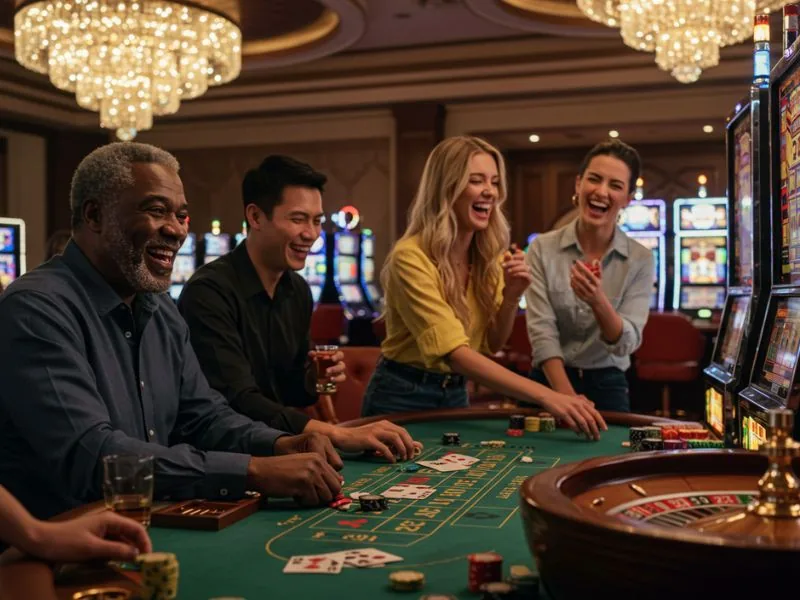Online casino 247 happy family loves playing casino together in a vibrant gaming environment